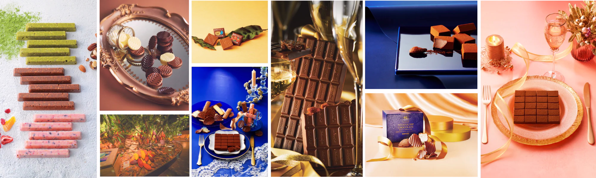 ROYCE' premium chocolates assortment including nama chocolate, bars, and gift selections.